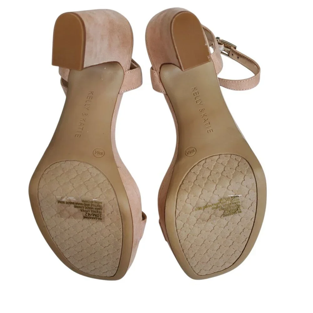 PALE PINK MICROSUEDE BLOCK HEEL PLATFORM SIZE 10.
